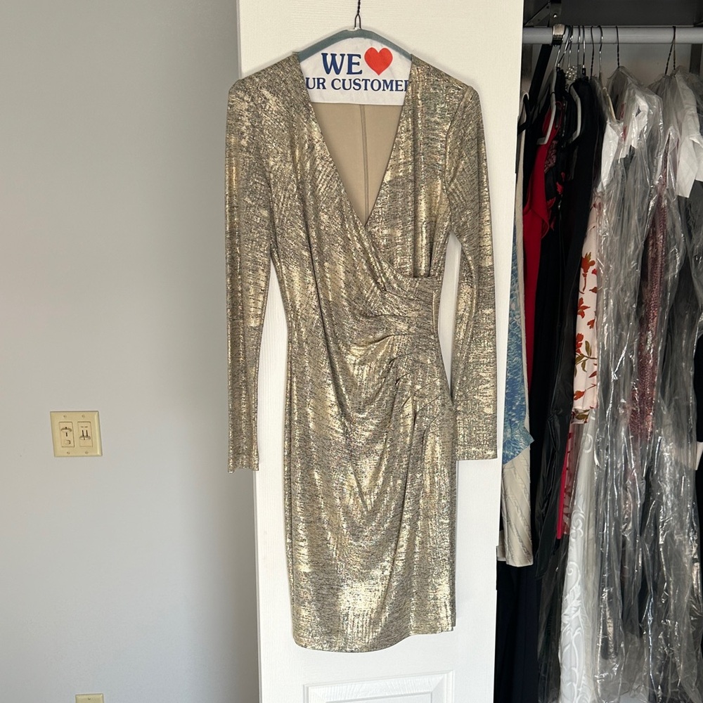 Calvin Klein Metallic Gold Long Sleeve Dress